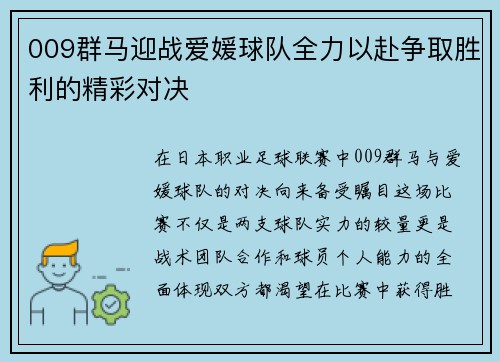 009群马迎战爱媛球队全力以赴争取胜利的精彩对决
