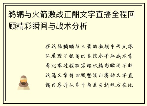 鹈鹕与火箭激战正酣文字直播全程回顾精彩瞬间与战术分析